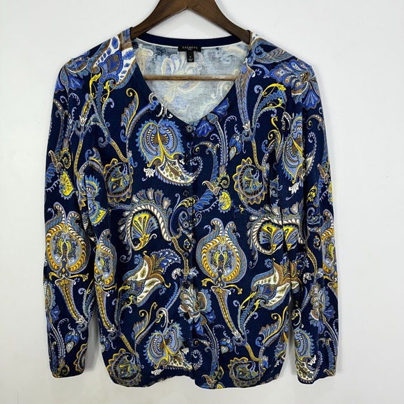 Talbots Cardigan Sweater Women X Plus Paisley Print Retro Boho Preppy Maximalist - Picture 1 of 7